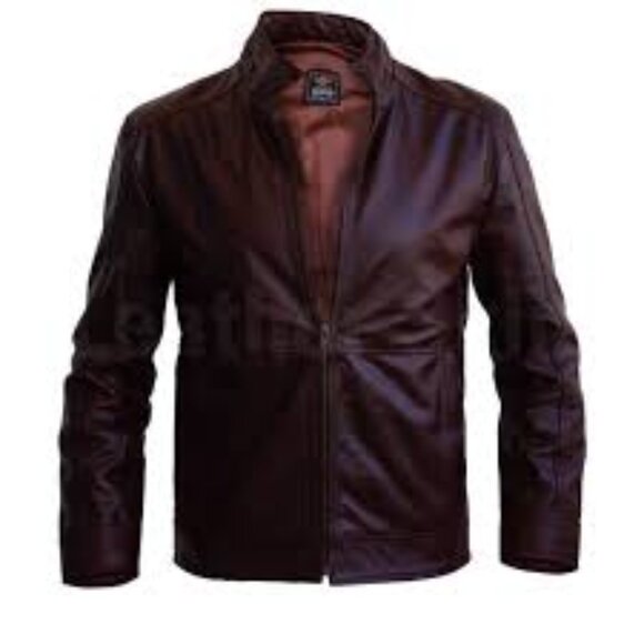 MEN DISTRESSED MAROON RED VINTAGE GENUINE LEATHER JACKET WITH FRONT ZIPPER CLOSU - Picture 1 of 2